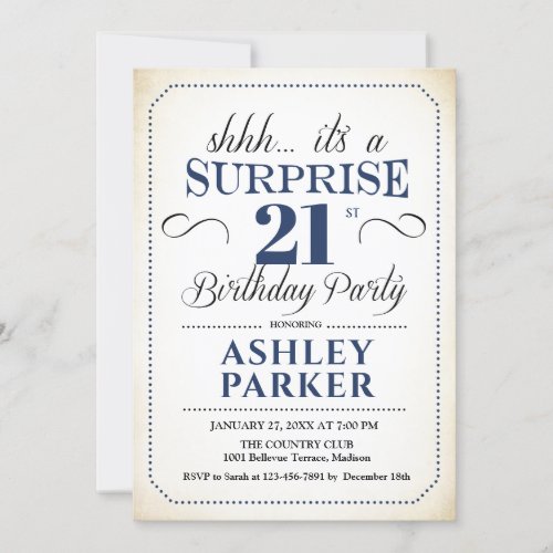 Surprise 21st Birthday Party _ White Navy Invitation