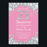 Surprise 21st Birthday Pink and Silver Diamond Invitation<br><div class="desc">Surprise 21st Birthday Invitation. Pink and Silver Rhinestone Diamond Red Background. Elegant Birthday Bash invite. Adult Birthday. Women Birthday. Men Birthday. For further customization,  please click the "Customize it" button and use our design tool to modify this template.</div>