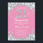 Surprise 21st Birthday Pink and Silver Diamond Invitation<br><div class="desc">Surprise 21st Birthday Invitation. Pink and Silver Rhinestone Diamond Red Background. Elegant Birthday Bash invite. Adult Birthday. Women Birthday. Men Birthday. For further customization,  please click the "Customize it" button and use our design tool to modify this template.</div>