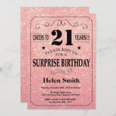 Surprise 21st Birthday Pink Rose Gold Glitter Invitation (Front/Back)