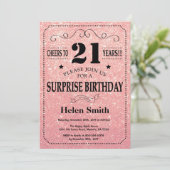 Surprise 21st Birthday Pink Rose Gold Glitter Invitation (Standing Front)
