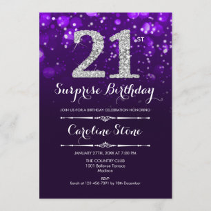 Surprise 21st Birthday - Purple Silver Invitation