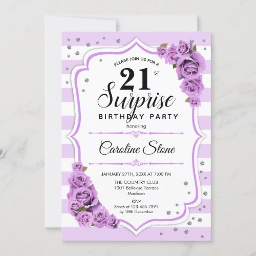 Surprise 21st Birthday _ Purple White Invitation