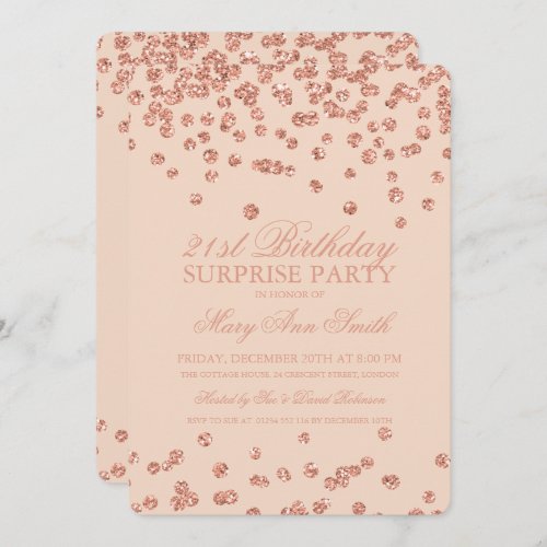 Surprise 21st Birthday Rose Gold Blush Confetti Invitation