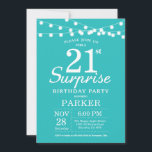 Surprise 21st Birthday Teal Aqua Turquoise Invitation<br><div class="desc">Surprise 21st Birthday Invitation with String Lights. Teal Aqua Turquoise Background. 13th 15th 16th 18th 20th 21st 30th 40th 50th 60th 70th 80th 90th 100th,  Any age. For further customization,  please click the "Customize it" button and use our design tool to modify this template.</div>