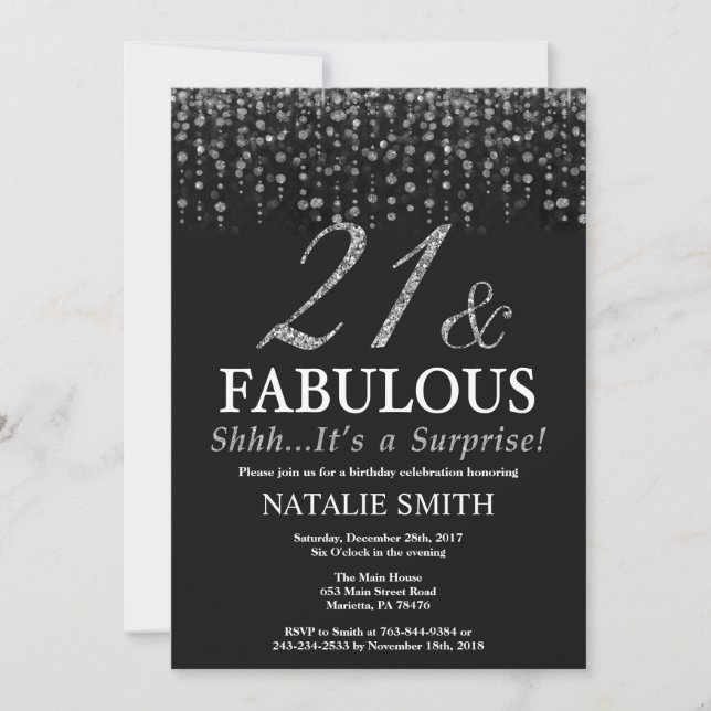 Surprise 21st Birthday Twenty One and Fabulous Invitation (Front)