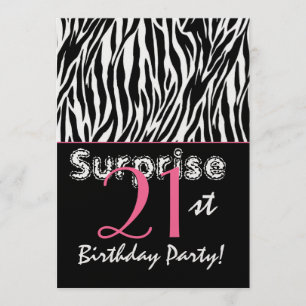 SURPRISE 21st Birthday Zebra Stripes Black White Invitation