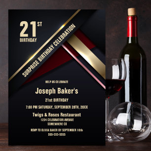 Surprise 21st Gold Type Birthday Party Invitation