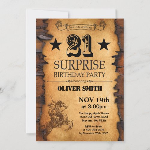 Surprise 21st Western Birthday Invitation