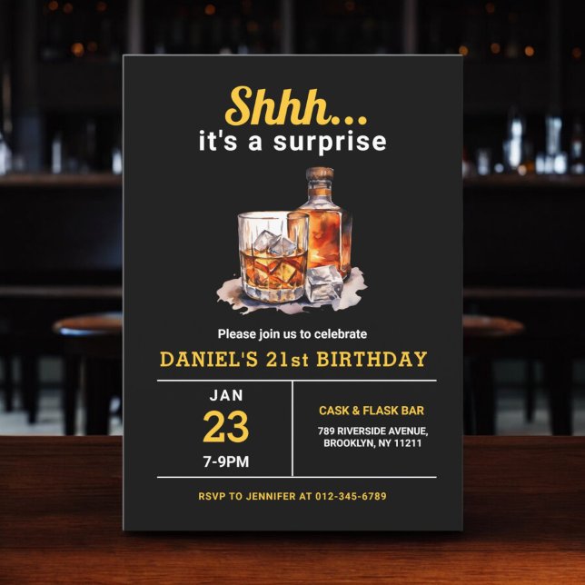 Surprise 21st Whiskey Bourbon Birthday Party Invitation (Creator Uploaded)