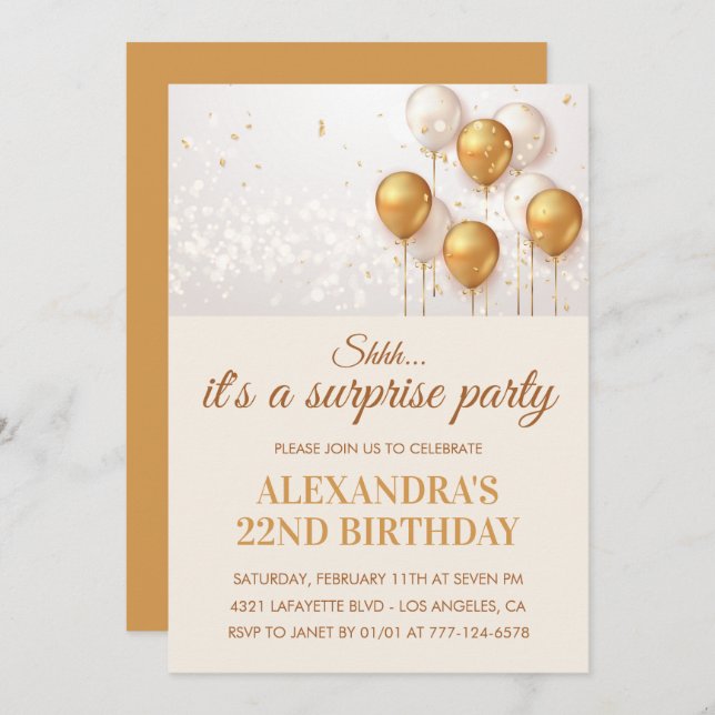 Surprise 22nd birthday invitations Gold (Front/Back)