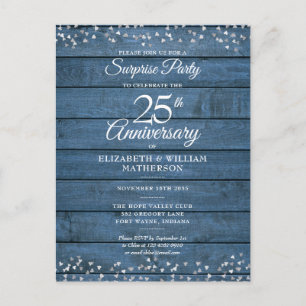 Surprise 25th Anniversary Blue Rustic Hearts Postcard