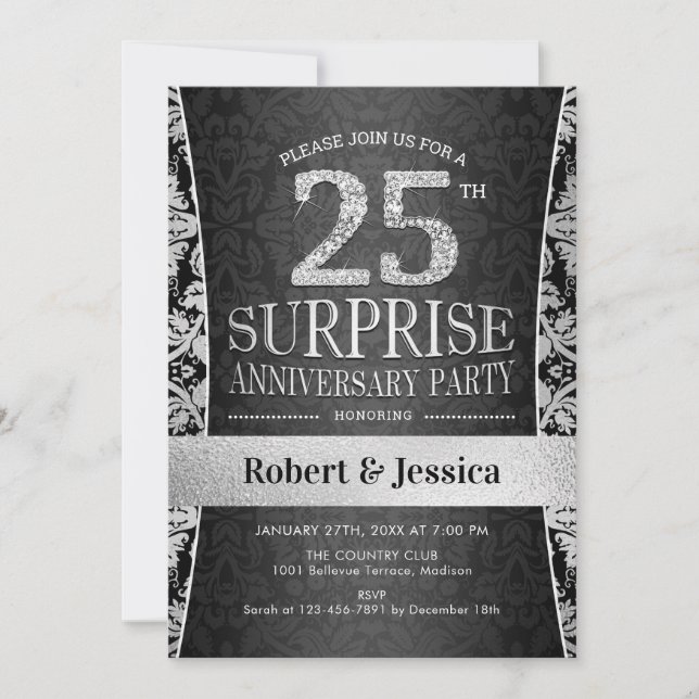 Surprise 25th Anniversary Party - Silver Invitation (Front)
