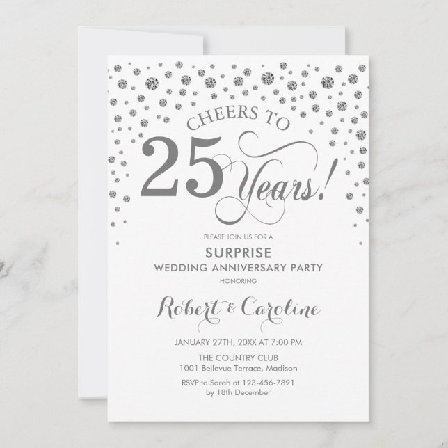 Surprise 25th Anniversary Party - Silver White Invitation (Front)