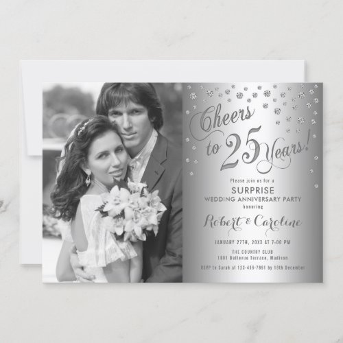 Surprise 25th Anniversary with Photo _ Silver Invitation