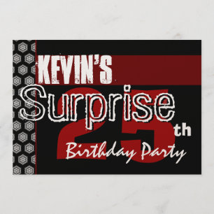 Surprise 25th Birthday Modern Red White Black W445 Invitation
