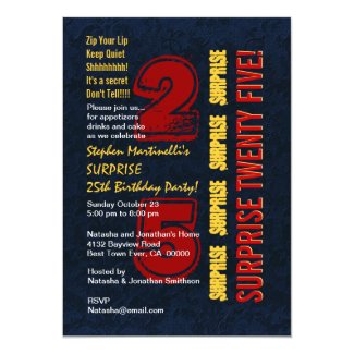 SURPRISE 25th Modern Birthday Red Gold Blue W542 Card