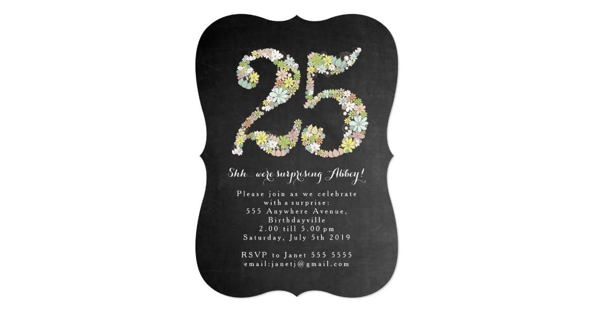 Surprise 25th Number 25 Birthday Party Invite 