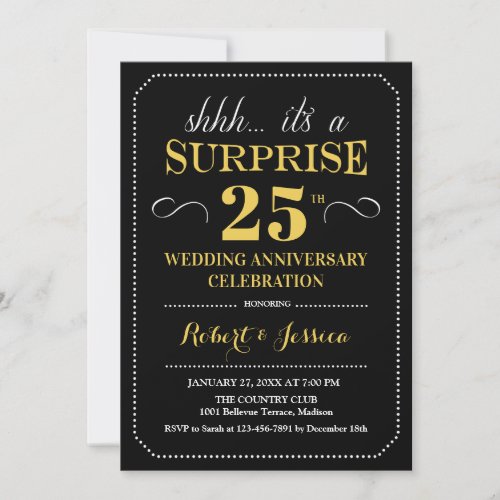 Surprise 25th Wedding Anniversary _ Black Gold Invitation