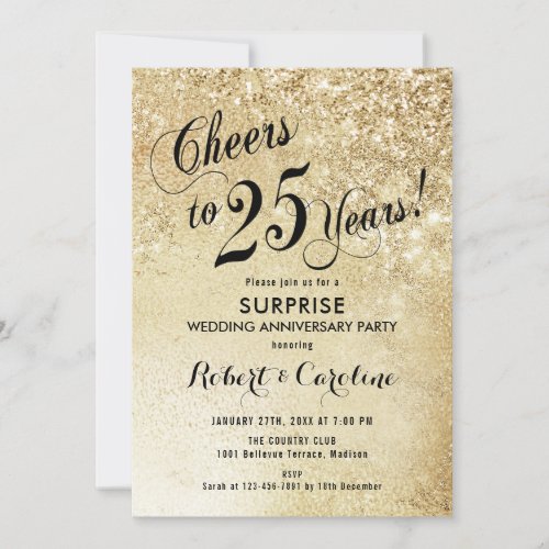 Surprise 25th Wedding Anniversary _ Gold Invitation