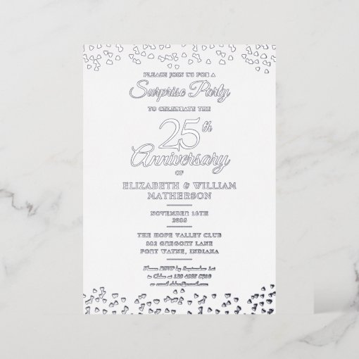 Surprise 25th Wedding Anniversary Party Silver Foil Invitation | Zazzle