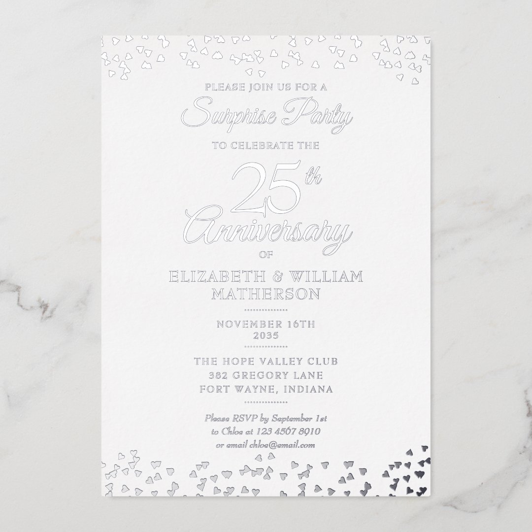 Surprise 25th Wedding Anniversary Party Silver Foil Invitation 