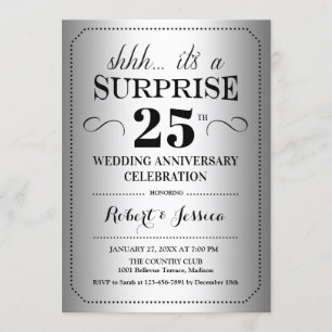 Surprise 25th Wedding Anniversary - Silver Black Invitation