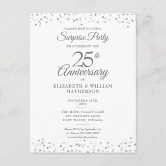 Surprise 25th Wedding Anniversary Silver Hearts Postcard | Zazzle