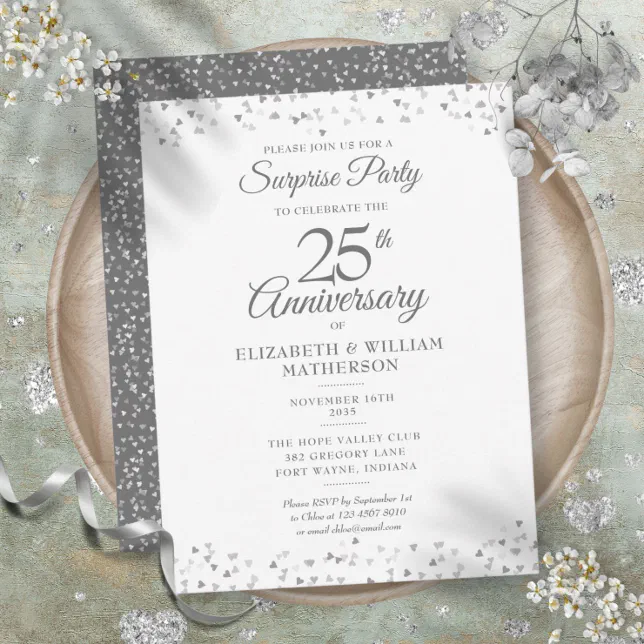 Surprise 25th Wedding Anniversary Silver Hearts Postcard | Zazzle