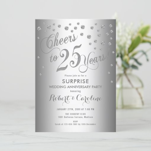 Surprise 25th Wedding Anniversary - Silver Invitation | Zazzle