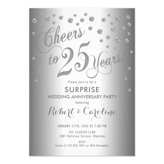 Surprise 25th Wedding Anniversary - Silver Invitation | Zazzle.com