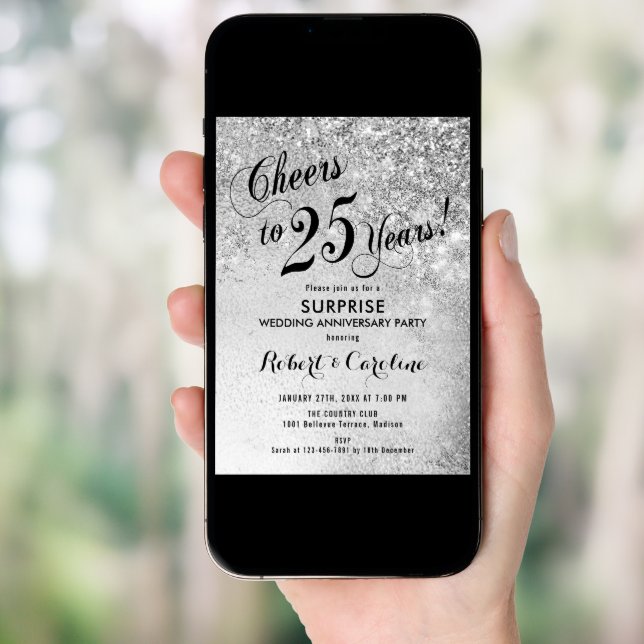 Surprise 25th Wedding Anniversary - Silver Invitation (Front Digital)
