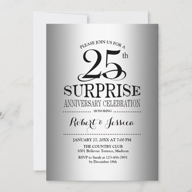 Surprise 25th Wedding Anniversary - Silver Invitation (Front)