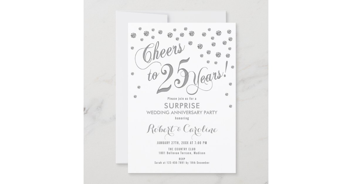 Surprise 25th Wedding Anniversary - White & Silver Invitation 