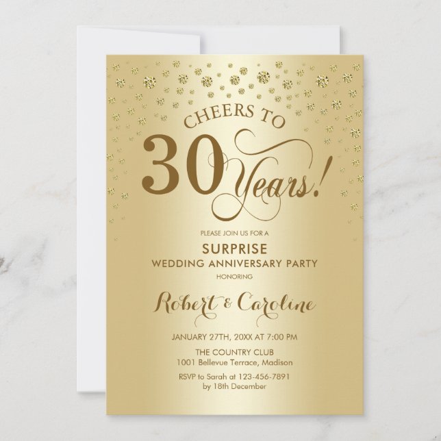 Surprise 30th Anniversary Celebration in Gold Invitation (Front)