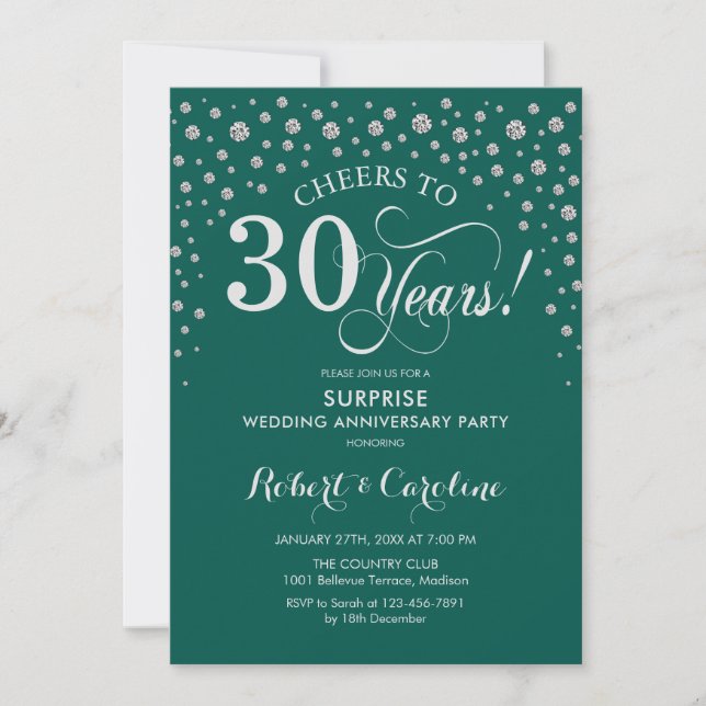 Surprise 30th Anniversary Party - Emerald Green Invitation (Front)