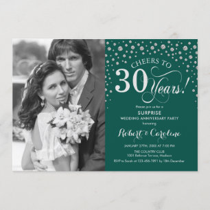 Surprise 30th Anniversary with Photo Green Silver Invitation