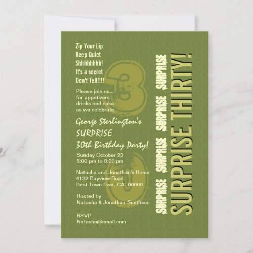 SURPRISE 30th Birthday Army and Olive Green V9 Card
