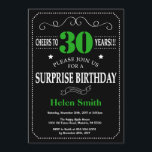 Surprise 30th Birthday Black and Green Chalkboard Invitation<br><div class="desc">Surprise 30th Birthday Invitation Black and Green Typography. Chalkboard. Black and White Background. Adult Birthday. Male Men or Women Birthday. Kids Boy or Girl Lady Teen Teenage Bday Invite. 13th 15th 16th 18th 20th 21st 30th 40th 50th 60th 70th 80th 90th 100th. Any Age. For further customization, please click the...</div>