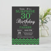 Surprise 30th Birthday Black and Green Chevron Invitation (Standing Front)