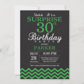 Surprise 30th Birthday Black and Green Chevron Invitation (Front)