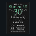 Surprise 30th Birthday Black and Green Glitter Invitation<br><div class="desc">Surprise 30th Birthday Invitation with Black and Green Glitter Background. Chalkboard. Adult Birthday. Men or Women Bday Invite. Any age. For further customization,  please click the "Customize it" button and use our design tool to modify this template.</div>