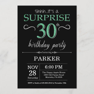 Surprise 30th Birthday Black and Green Glitter Invitation