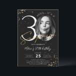 Surprise 30th Birthday Black Gold Photo Invitation<br><div class="desc">Surprise 30th Birthday Gold Invitation Card with Photo is a part of the Wedding collection. This product features customizable photo section gold glitter sparkles. Done with decorative fonts. Explore more matching products in our store.</div>