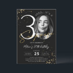 Surprise 30th Birthday Black Gold Photo Invitation<br><div class="desc">Surprise 30th Birthday Gold Invitation Card with Photo is a part of the Wedding collection. This product features customizable photo section gold glitter sparkles. Done with decorative fonts. Explore more matching products in our store.</div>
