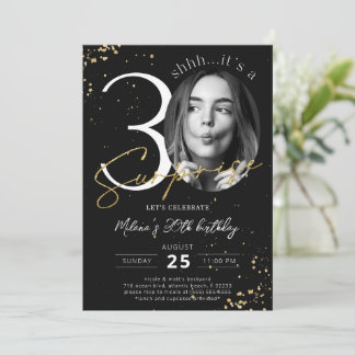 Surprise 30th Birthday Black Gold Photo Invitation
