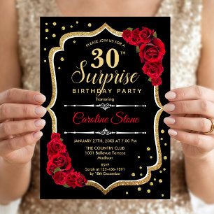 Surprise 30th Birthday - Black Gold Red Invitation