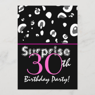 SURPRISE 30th Birthday Black Leopard Confetti Invitation