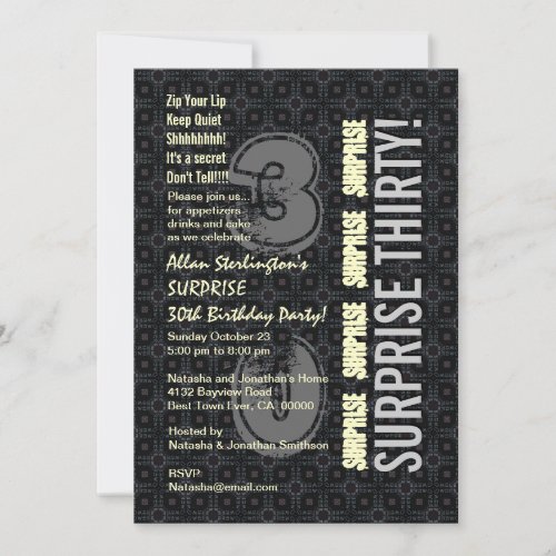 SURPRISE 30th Birthday Black Silver Ivory V4 Announcements