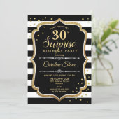 Surprise 30th Birthday - Black White Gold Invitation (Standing Front)
